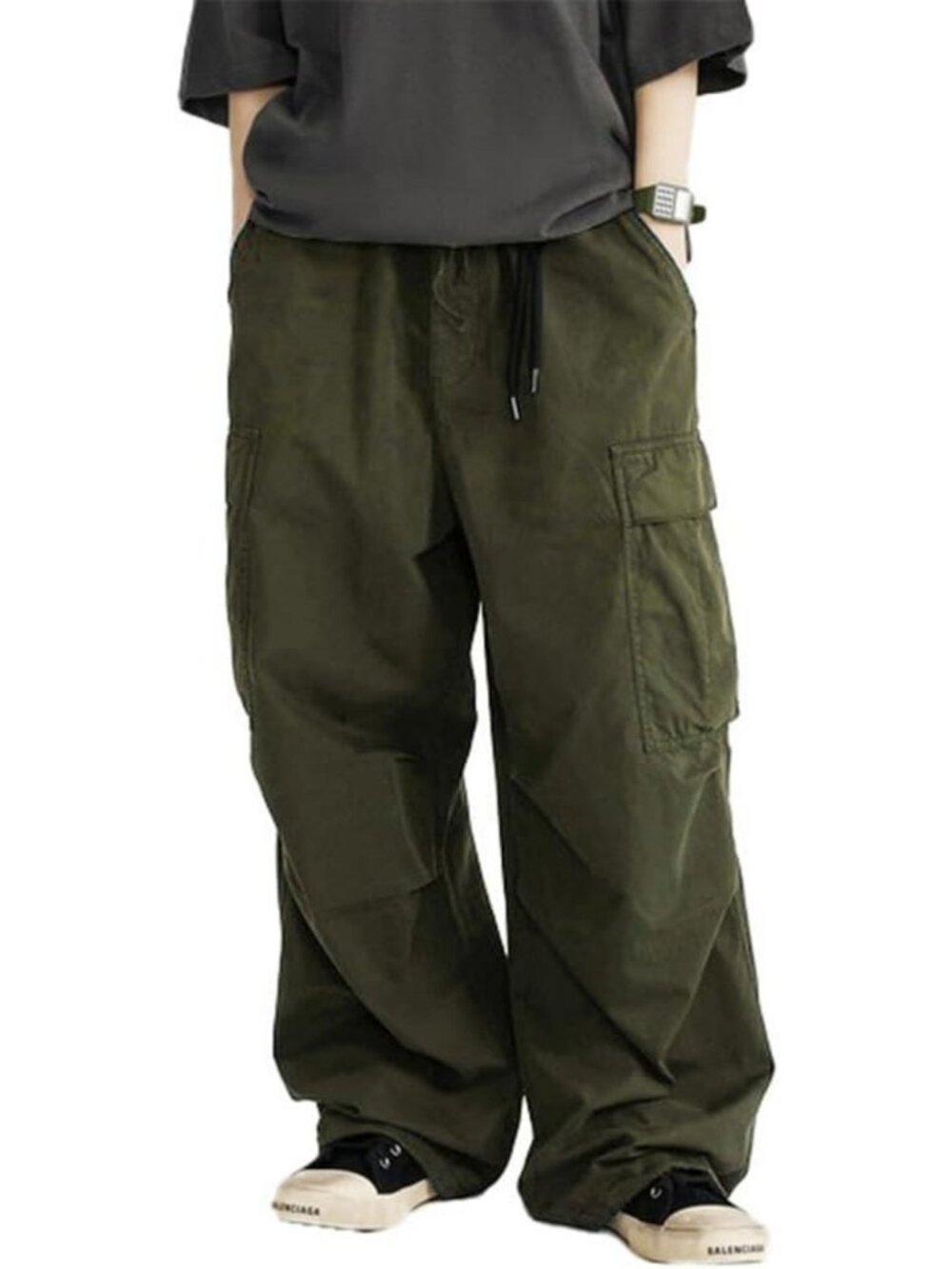 Baggy Cargo Pants for Men | Casual Parachute Style | Elastic Waist & Multi